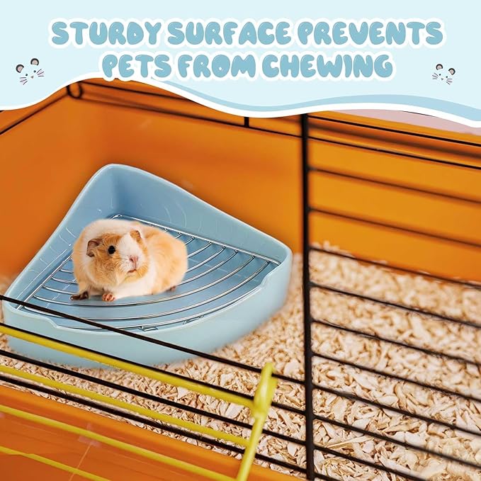 Eccliy Ceramic Corner Litter Box for Small Pets, Tip-Proof, Chew-Resistant, Triangle Potty Trainer Pet Pan for Ferret, Guinea Pig, Rat, Bunny, Chinchilla, Hedgehog, Sugar Glider, Hamster(Sky Blue)