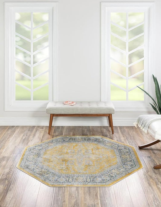 Unique Loom Baracoa Collection Area Rug - Prado (5' 1" Octagon, Yellow/ Ivory)