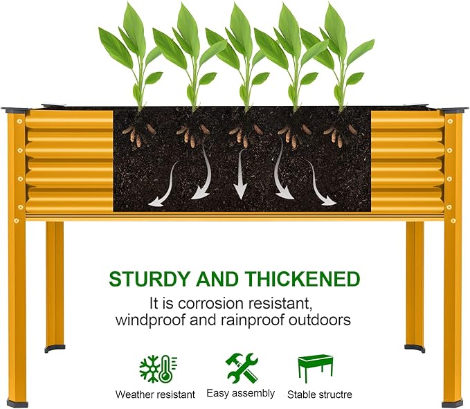 Land Guard Galvanized Raised Garden Bed with Legs, Galvanized Planter Raised Garden Boxes Outdoor(Yellow)