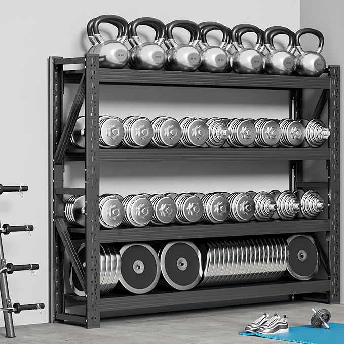 60" W Garage Shelving,4-Tier Heavy Duty Storage Shelves Unit with Adjustable Metal Shelf for Warehouse,Basement,Workshop,4500LBS,60" W x 20" D x 79" H,Black