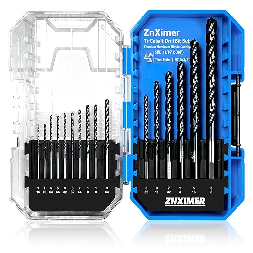 Triple Spiral Flute Cobalt Drill Bit Set (Pro - TiAlN Coated), Metal Drill Bit Set for Steel, Hardened Metal, Stainless Steel, 16PCS Drill Bits 1/16" to 3/8" with Index Storage Case