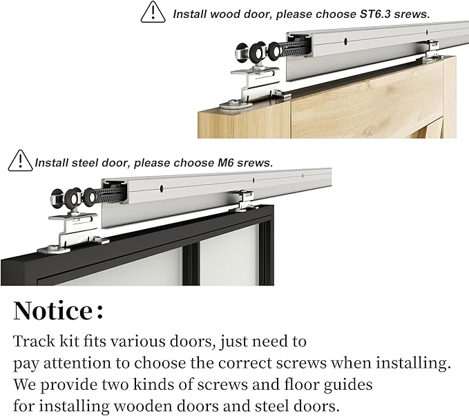 JUBEST 6FT Sliding Barn Door Track Kit, Aluminium Box Rail Wall Mounted Hidden Barn Door Hardware Kit, for Various Modern Doors, Easy to Install, Low Clearance