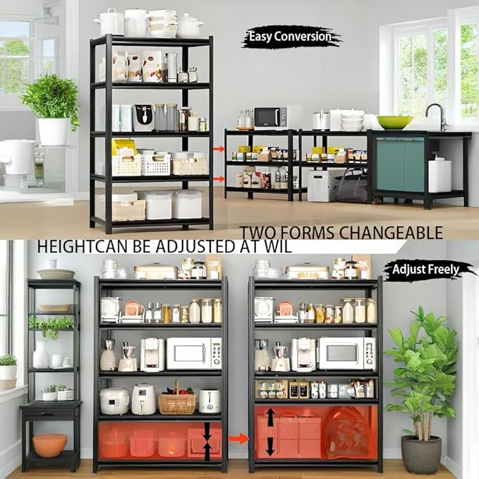 Industrial Storage Rack Heavy-Duty Steel Shelving Unit Multi-Purpose Garage Organization System Black 5-Tier 84" H x 62" W x 23.5" D