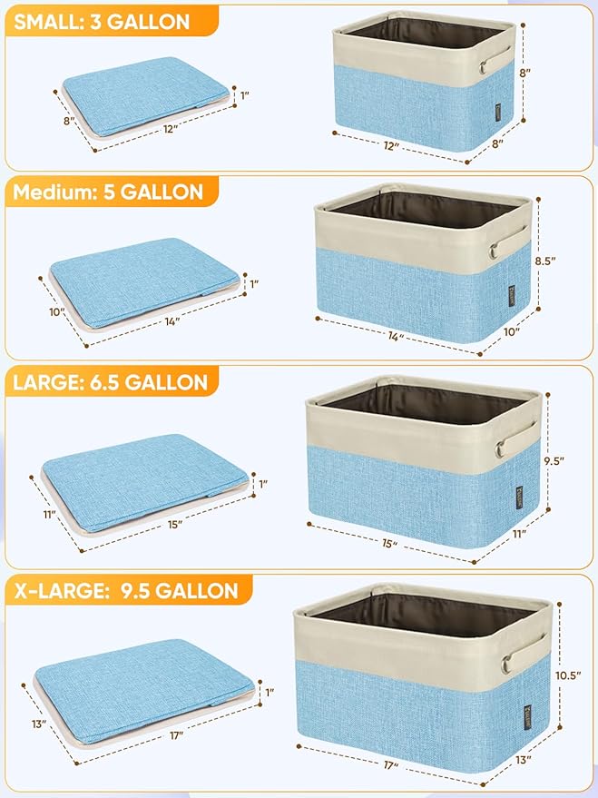 BALEINE 4 Pack Fabric Storage Bins for Shelves, Linen Storage Baskets for Organizing, Decorative Closet Bins for Clothes, Home (Skyblue, 14''x10''x8.5'')