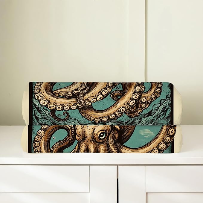 Octopus Blanket, Ocean Octopus Throw Blanket, Nautical Marine Gifts Blankets Stuff Fleece Flannel Plush for Girls Women Men Boys Lovers Adults Soft Bedding Gift for Sofa Bed Office Home Decor 60"x50"