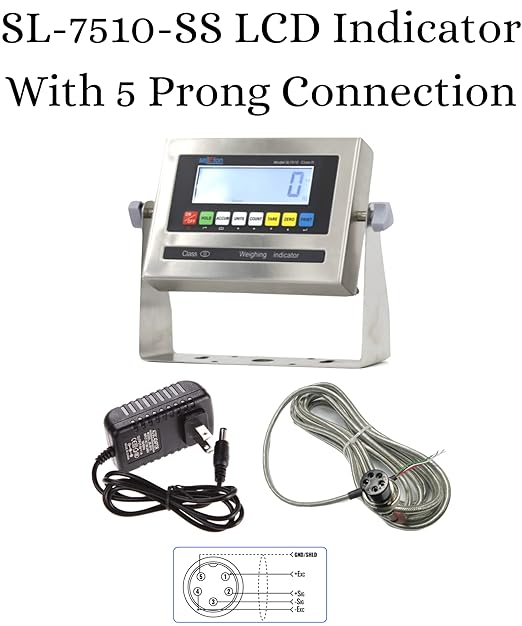 SellEton SL-7510-SS Stainless Steel Indicator with 5 Prong Connection & RS-232 Port & Compatible with Any Floor Scale