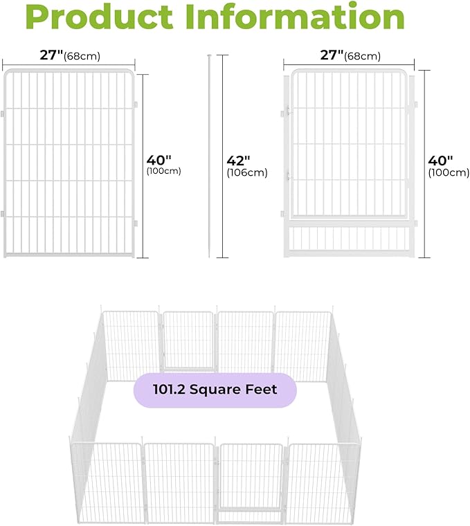 SunsGrove Tall Garden Fence with Gate, 40 in(H) x 35.7 ft(L) 16 Panels Heavy Duty Metal Animal Barrier Fence for Yard, Suitable for Indoor or Outdoor Dog Pet Fence, Garden Fence Border, White