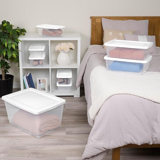 Sterilite 8-Pack Storage Box, Clear Plastic Storage Container Bins with Lids, 20 Quart - Heavy-Duty Organizing Containers for Closet, Bathroom, and Office
