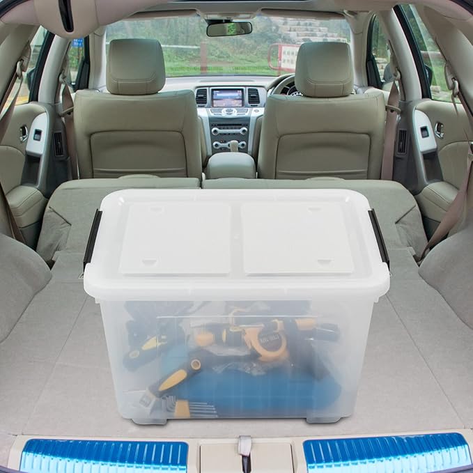 4-Pack Plastic Large Storage Box with Lid, Latching Storage Box Bin, Clear, 30 L
