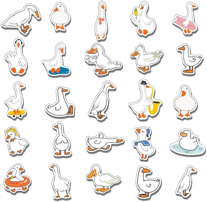 Pack 50 Pcs Funny Animal Cute Duck Stickers for Water Bottles Waterproof Laptop Luggage Computer Scrapbooking Teens Adults Girls Boys Aesthetic Sticker Packs Small Vinyl Decals