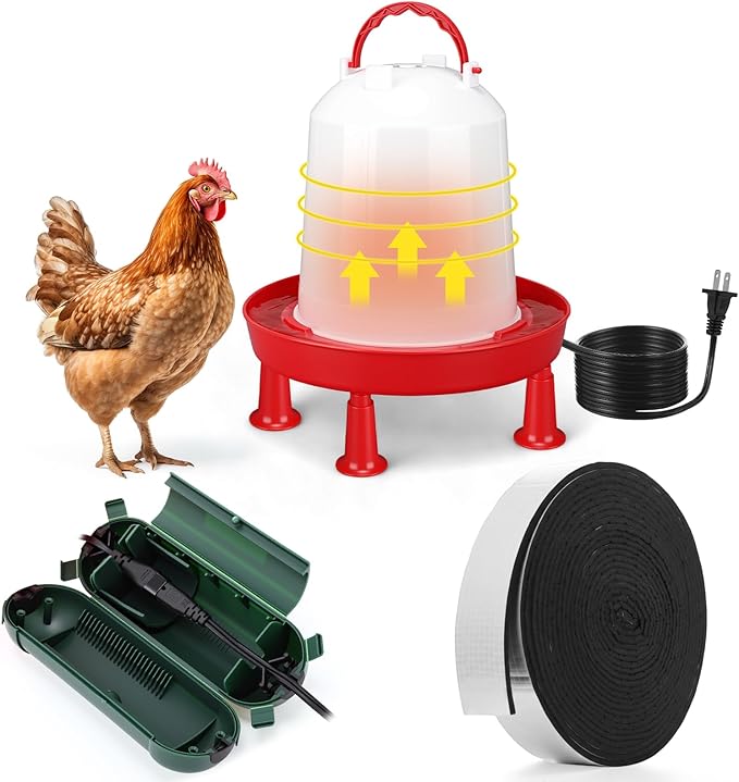 3 Pcs 3l Heated Chicken Waterer for Winter 0.8 Gallon Heated Poultry Waterer with Leg Support Chicken Water Heater for Winter with Outdoor Extension Cord Cover and Pipe Insulation Tape Wrap