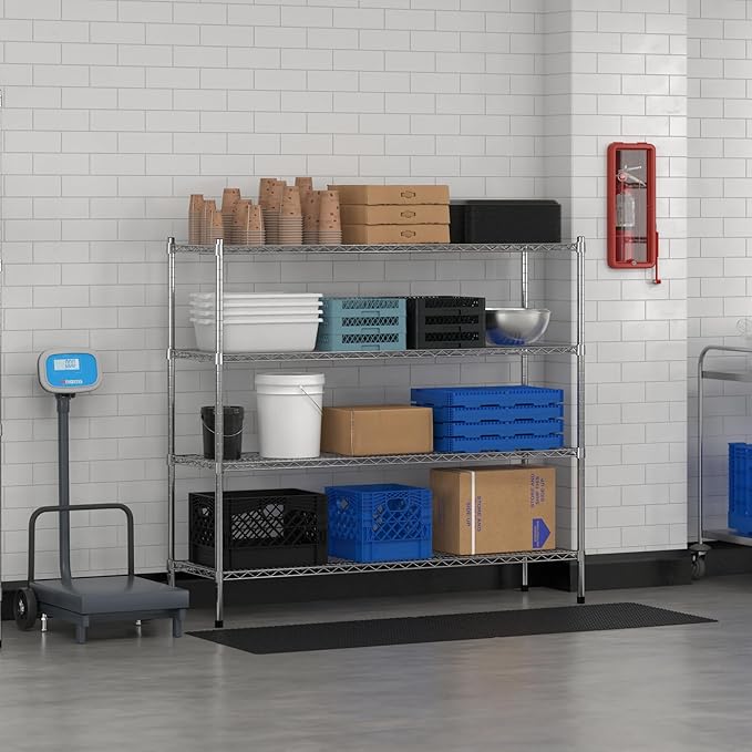 Commercial NSF Listed Chrome Stationary Wire Shelving Kit 18" x 60" x 54", with 4 Shelves Perfect for Warehouse, Walk-in Refrigerator, Freezer, Grocery Store, Restaurant, Dishroom