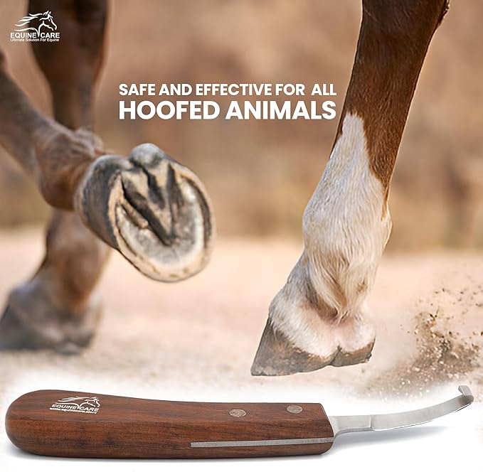 Equine Care Left-Handed Hoof Knife – Razor Sharp Short J2 Steel Blade, Professional Farrier Tool for Horse Hoof Trimming, Goats, Sheep & Livestock | Ergonomic, Rust-Resistant Wooden Handle.