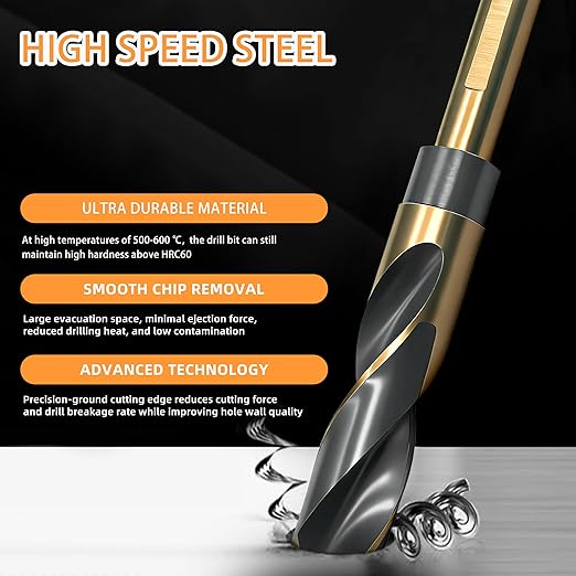 13/16 Inch Drill Bit,Reduced Shank Drill Bits for Metal Wood and Plastic,High Speed Steel Black & Gold Drill Bit with 1/2 Inch Shank