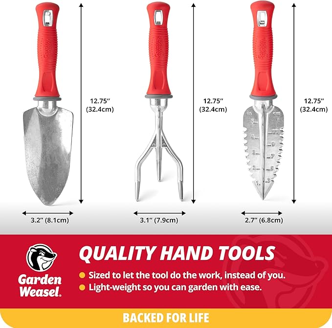 Garden Weasel 3-Piece Hand Tool Combo Set | Trowel, Transplanter and Cultivator | Heavy Duty Lawn and Garden Set, Digging, Planting, and Weeding | 91370-Q