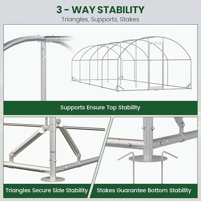 Chicken Coop Large Metal Chicken Run with Full-Top Waterproof Cover - Chicken House for 32/40 Chickens, Poultry Cage with Solar Light, Backside Poles, Walk-in Pen for Rabbits Ducks Yard 4 Room