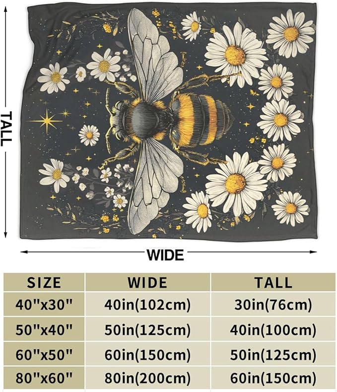 Bee Blanket Honey Bees Throw Blanket Soft Warm Cozy Fuzzy Plush Bumble Bee Throw Blanket Gifts for Girls Women Bees Lightweight Fleece Flannel Gift Blankets for Kids Adults 60"X80"