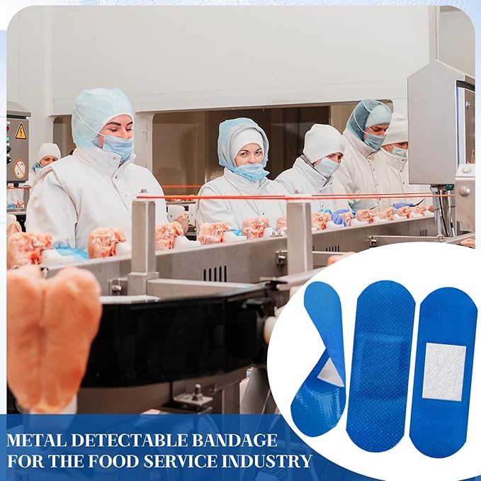 Geiserailie Blue Bandages 3 ''x 1'' Food Service Metal Detectable PE Waterproof Adhesive Bandages Bulk Sterile Processing Non Stick Pad Latex Free for First Aid & Wound Care Protection(200 Pcs)