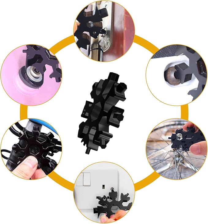 FZENeast 18-in-1 Snowflake Multitool, 2 Pcs Stainless Steel Standard Multi-Tool With Key Ring, Carabiner Clip and Storage Bag (Black)