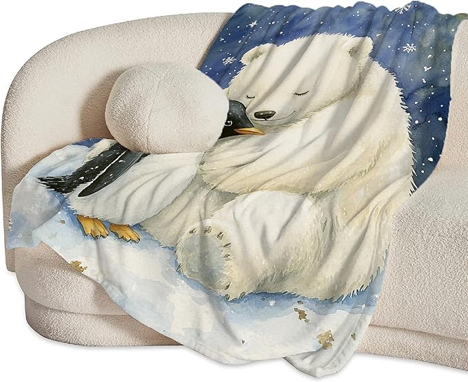 White Bear Blanket Ultra Soft Cozy Penguin Polar Bear Throw Blanket Fleece Fuzzy Plush Animal Blanket Decor Gifts for Women Girls Adults Couch Sofa 60"x50"