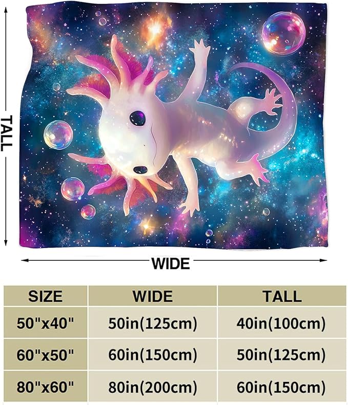 Axolotl Blanket Gifts for Girls Boys Soft Warm Plush Cute Kawaii Axolotl Animal Galaxy Throw Blanket Flannel Fleece Fuzzy Salamander Blanket for Kids Lover Bed Couch Living Room Decor 80"X60"