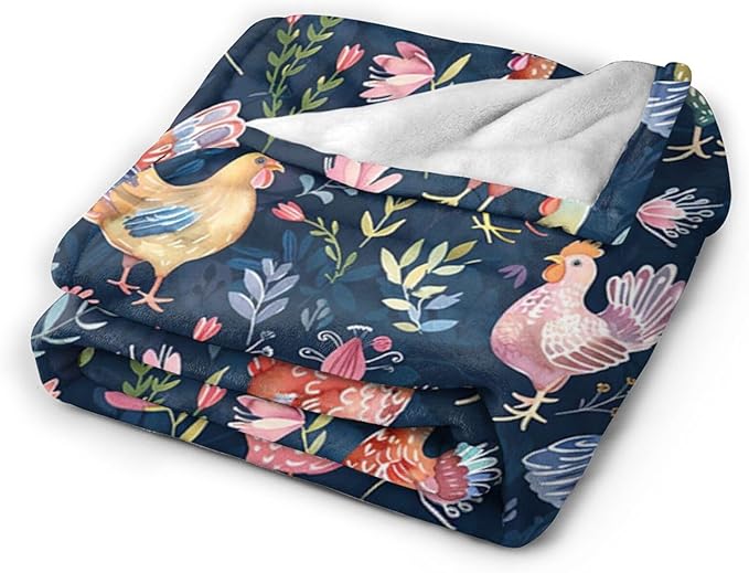 Chicken Blanket Gifts for Girls Boys Lovers Soft Warm Plush Chicken Floral Throw Blanket Flannel Fleece Fuzzy Hen Stuff Blanket for Bed Couch Living Room Decor 50"X40"