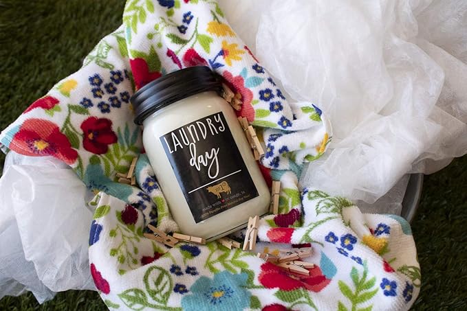 Milkhouse Candle Company, Farmhouse Collection, 13 Ounce Mason Jar, Laundry Day