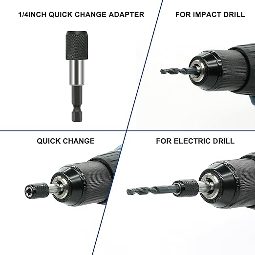 Combination Drill and Tap Bit Set with Quick-Change Adapter of 13Pcs, 6 SAE Sizes: 6-32NC to 1/4-20NC, 6 Metric Sizes: M3 to M10,Suitable for Drilling Tapping Threading Countersinking