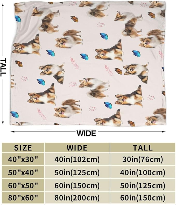Sheltie Shetland Sheepdog Throw Blanket Dogs Lover Flannel Blankets Plush Super Soft Cozy Warm Decor Gifts for Boys Girls Kids Adults Men Women 40" x 50"