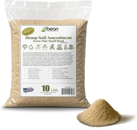 Hemp Soil Amendment - 10 lbs USA Grown All-Natural Fine Hemp HURD Power for Vibrant Gardens, Vegetables, Trees, Moisture Retention, Seed Starting, pH Neutral - Bean Products