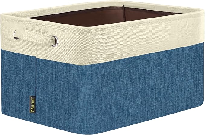 BALEINE 1 Pack Fabric Storage Bins for Shelves, Linen Storage Baskets for Organizing, Decorative Closet Bins for Clothes, Home (Navy Blue, 14''x10''x8.5'')
