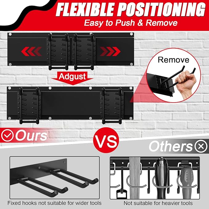 48 Inches Garage Organization,Wall Mount Garden Tool Organizer, 660lbs Adjustable Heavy Duty Metal Hanging Hooks, Garden Tool Hangers Storage Rack for Garage, Yard, and Shed (3 Racks, 9 Hooks)