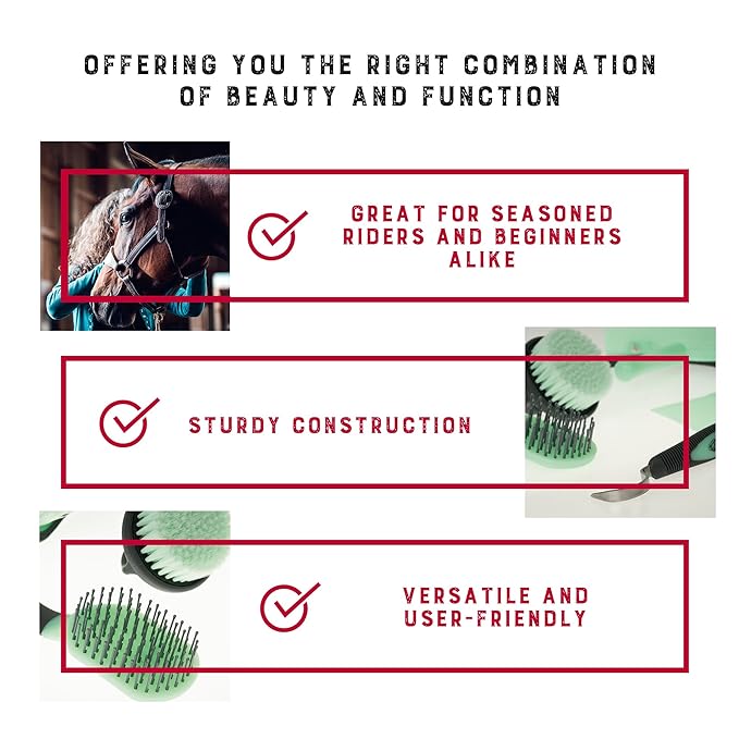 Weaver Equine 6-Piece Horse Grooming Kit, Ergonomic Gentle Horse Care Kit, Equestrian Supplies for Bathing Support, Detangling, and More, Mint/Gray