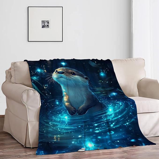 Otter Blanket, Sea Otter Throw Blanket, Teal Gifts Blankets Stuff Fleece Flannel Plush for Girls Women Men Boys Lovers Adults Soft Bedding Gift for Sofa Bed Office Home Decor 40"X50"