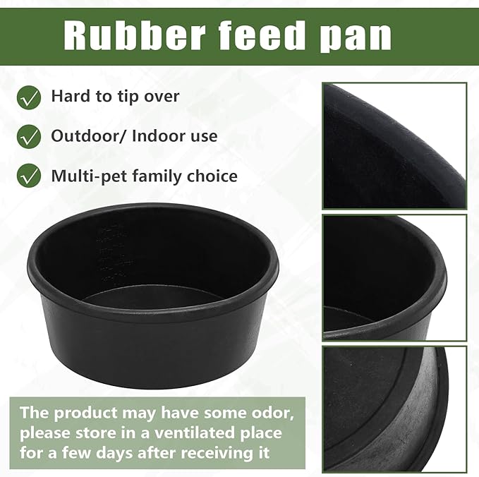 Sadnyy 4 Pcs Rubber Feeder Pan, 1 Gallon Horse Feed Bucket Utility Rubber Bowl 10.6 x 4.1 Inch Horse Feeder Chicken Dust Bath Stackable Livestock Feed Bowl for Pig Goat Chicken Dog Farm Animal