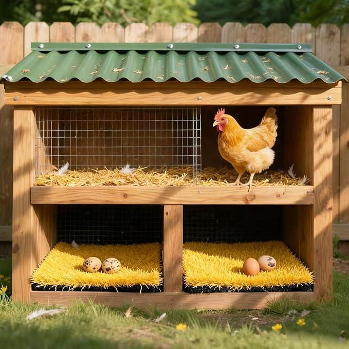 8 Pack Chicken Nesting Pads for Chicken Coop, 11.8"x11.8" Reusable Plastic Artificial Grass Nesting Box Pads Washable Laying Eggs Turf Egg-Protecting Mats for Coops, Pets & Crafts - Yellow