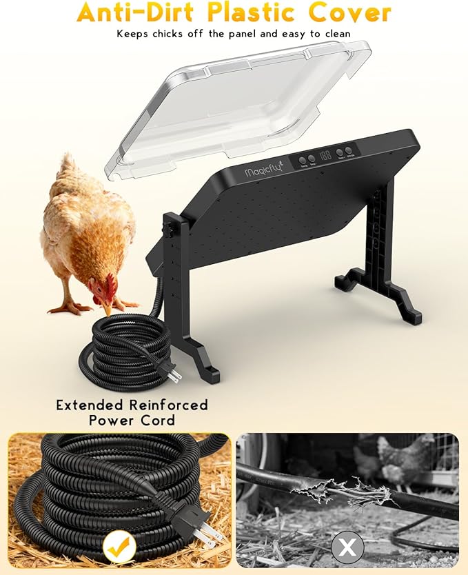 Chicken Coop Heater, Magicfly Smart 200W Chicken Heater with Adjustable Temp and 12H Timer, Chicken Heater for Coop, Reinforced Power Cord and Protective Cover, Brooder Plate for Winter