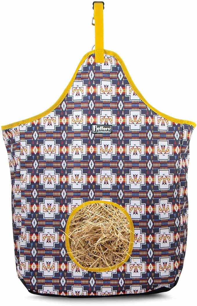 Jeffers Expression Top Loading Hay Bag for Horses & Livestock – Durable 600 Denier, Water Resistant Hay Feeder with Mesh Bottom for Stall, Trailer & Travel – Horse Feeding Supplies - Thunderbird