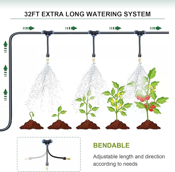 Greenhouse with Watering System, 10x7x7 Outdoor Greenhouse with 6 Mesh Windows and 1 Door, Easy Water and Irrigate Plants Green House (Green, 10x7x7 ft w/ Irrigation System)