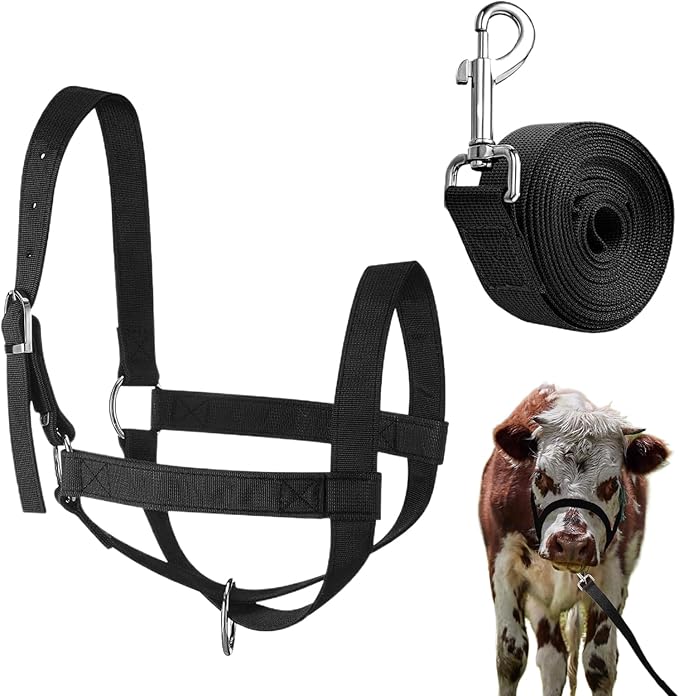 Livestock Halter - Strong PP Build, Adjustable Training Rope Set | Cattle Horse Goat Sheep Calf Handling Tool for Ranch Farm Grassland Animal Care Showing Riding Control Durable Outdoor Use