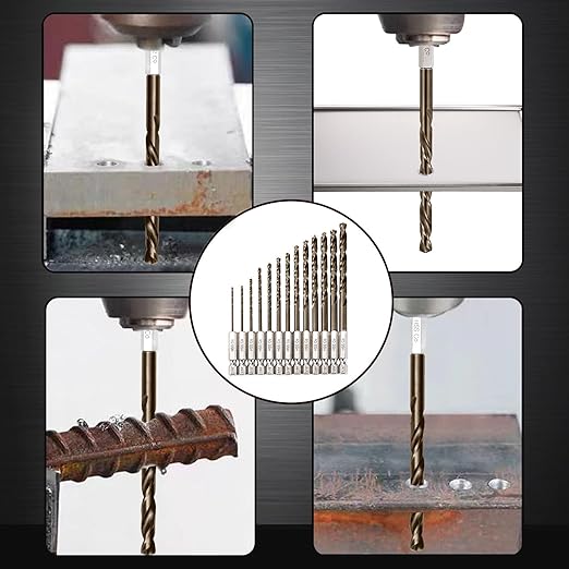 1/4 Hex Shank Cobalt Drill Bit Set for Metal and Hardened Steel, 13Pcs 1/16"-1/4" M35 HSS Twist Drill Bits for Impact Driver, with Index Holder