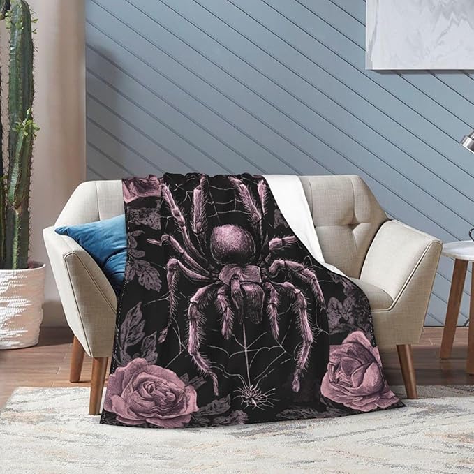 Gothic Spider Throw Blanket Rose Spiders Blankets Aviation Spider Web Fleece Plush Super Soft Cozy Warm Lightweight Decor Gifts for Boys Girls Kids Adults Men Women 50" x 60"
