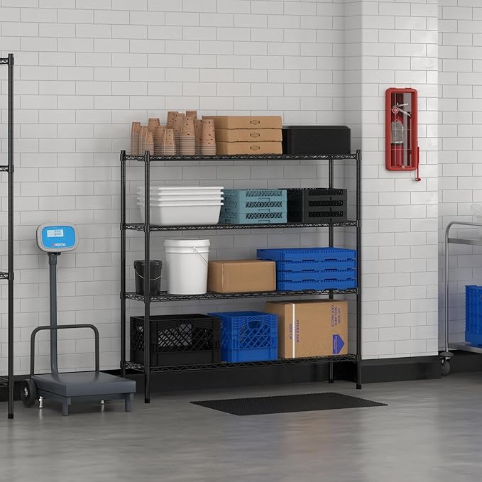 Commercial NSF Listed Black Epoxy Stationary Wire Shelving Kit 14" x 54" x 54", with 4 Shelves Perfect for Warehouse, Walk-in Refrigerator, Freezer, Grocery Store, Restaurant, Dishroom