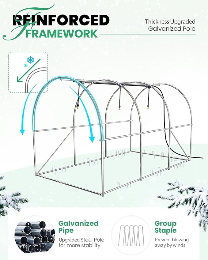 KING BIRD Premium 10x6.6x6.6FT Greenhouse for Outdoors, Large Walk-in Heavy Duty Galvanized Steel Frame, Mesh Door Screen Window Tunnel Hoop Garden Plant Winter Hot House, with Watering Kits, Green