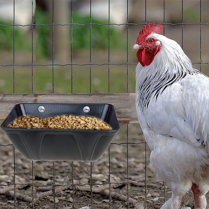 Hanging Fence Feeder for Chicken, Duck, Goat, Pig Poultry Feed Trough Chicken Feeder Bucket Feeding Container for Livestock (Black)