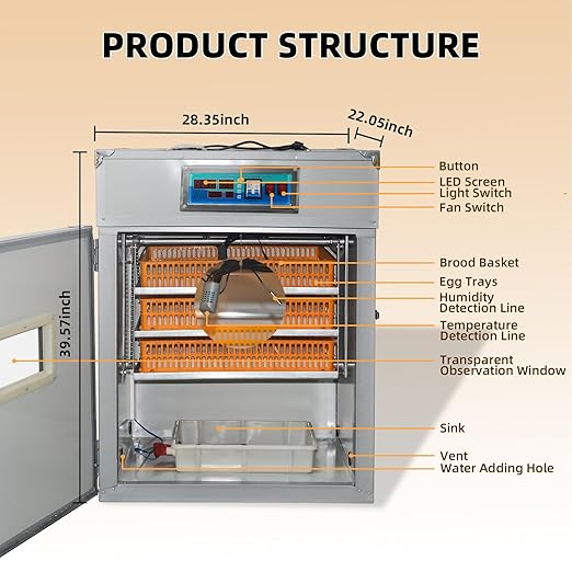 XKV 264 Egg Incubator with Automatic Egg Turning,Temperature Control and Humidity Control,Hatching Eggs,Chicken,Ducks,Poultry,Industrial Brooding Machine Chicken Incubator for Farm,Lab,Home,Indoor