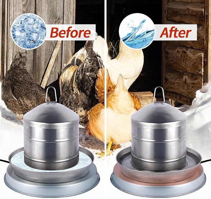 2Pack Chicken Water Heater for Winter，110Watt Heated Poultry Waterer Base,with Thermostat and 9.8ft Power Cord, Dia.11in