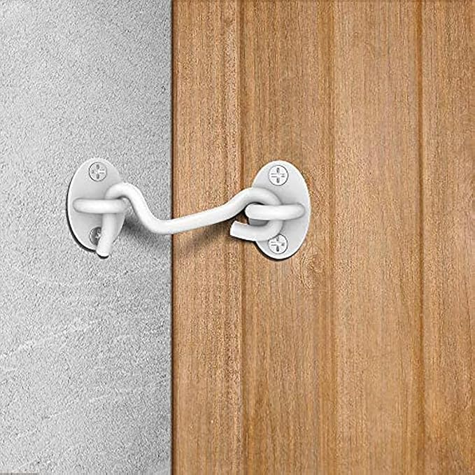 Privacy Hook and Eye Latch Easy Lock for Barn Door, Black (3 INCH-White-2PCS)