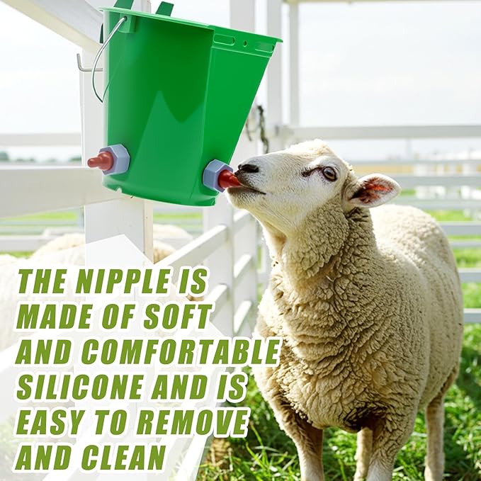 2 Pack 8l Lamb Milk Feed Bucket Multiple Teat Large Capacity Plastic Goat Milk Feeding Bucket Green Animal Feed Pot Lamb Feeder Bottle for Farm Sheep Livestock Cattle Animal(3 Mouths)