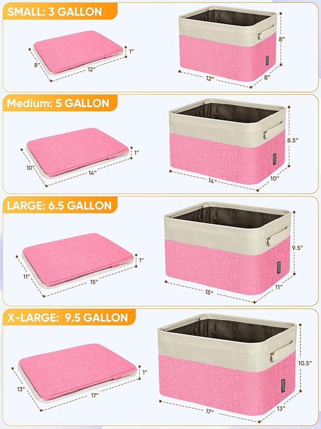 BALEINE 4 Pack Fabric Storage Bins for Shelves, Linen Storage Baskets for Organizing, Decorative Closet Bins for Clothes, Home (Pink, 14''x10''x8.5')